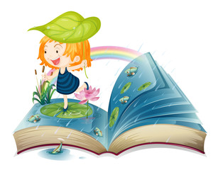 Sticker - A book with an image of a girl at the pond