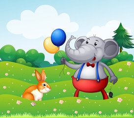 Wall Mural - A rabbit and an elephant with balloons