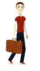 Canvas Print - 3d render of cartoon character with suitcase