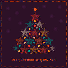 Illustration of Christmas tree with stars