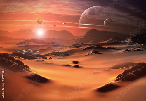 Tapeta ścienna Obca planeta i stacja księżyc - grafika komputerowa