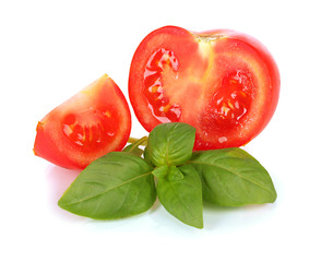  Tomato and basil isolated on white