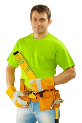 Wall Mural - construction worker in green t-shirt