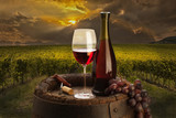 Fototapeta  - still life with red wine on vineyard