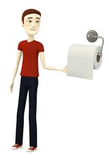 Canvas Print - 3d render of cartoon character with toilet paper