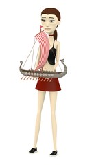 Sticker - 3d render of cartoon character with vikings ship