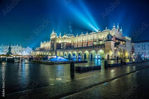 Obraz w ramie Poland, Krakow. Market Square at night.