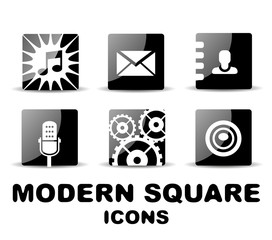 Wall Mural - Modern glossy black square icon set