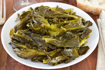 Wall Mural - boiled turnip greens on the plate