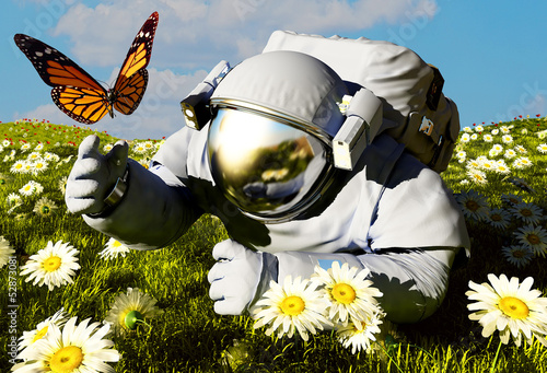 Fototapeta na wymiar Astronaut and a butterfly