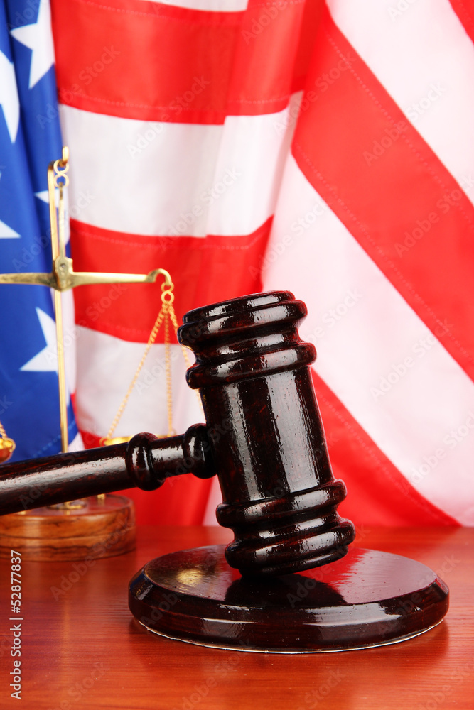 Judge gavel on american flag background