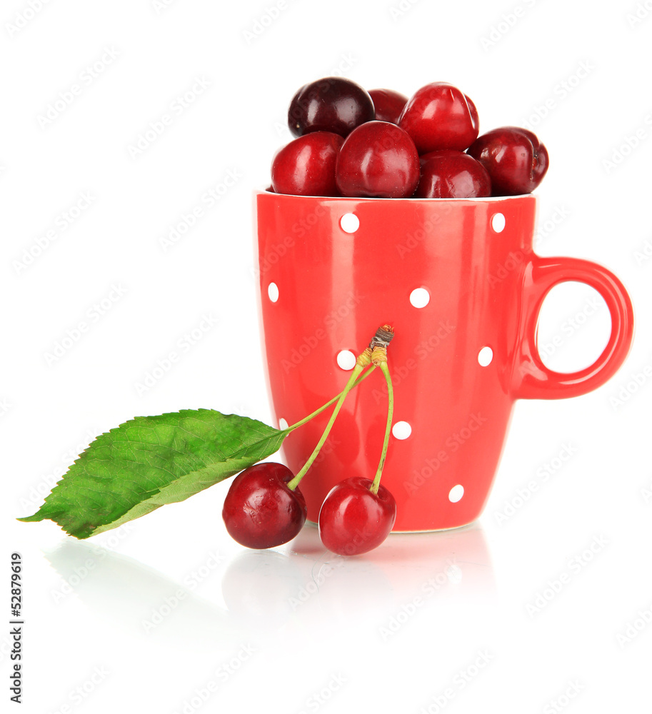Cherry berries in cup isolated on white