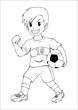 Outline illustration of a boy holding a soccer ball