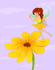 Poster - A giant sunflower beside a fairy