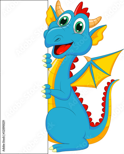 Plakat na zamówienie Cute dragon with blank sign