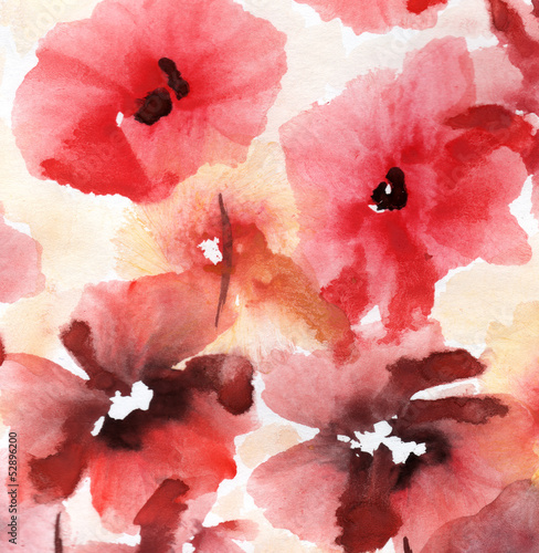 Naklejka dekoracyjna Cute floral background. Watercolor poppies