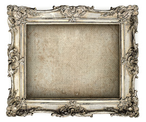 antique silver frame with empty grunge canvas