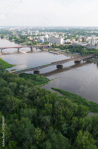 Naklejka samoprzylepna Panorama warszawy, Wisła, mosty