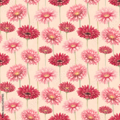 Naklejka - mata magnetyczna na lodówkę Watercolor gerber flowers. Seamless pattern