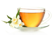 Cup Of Tea With Jasmine, Isolated On White