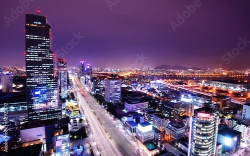 Obraz na płótnie canvas trzyczęściowy "tryptyk" Dzielnica gangnam w Seulu, korea południowa