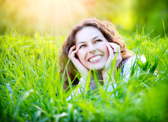 Wall Mural - Young Woman Outdoors. Enjoy Nature