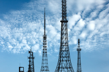 high voltage post.High-voltage tower sky background.