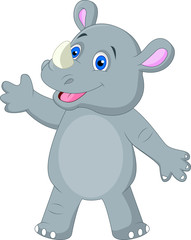 Cute rhino cartoon waving