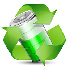 Battery With Recycle Symbol - Renewable Energy Concept, Vector I