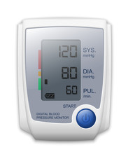 Digital Blood Pressure Monitor Front View, Vector Illustration