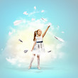 © Sergey Nivens - Little girl playing with paper airplane