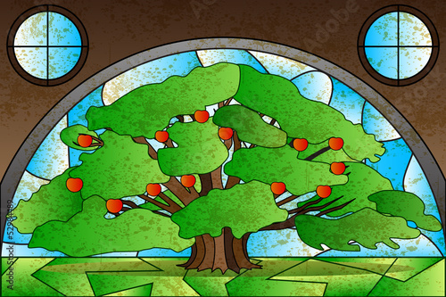 Naklejka - mata magnetyczna na lodówkę Tree Stained Glass Painting