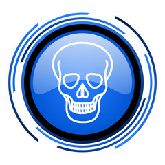 skull circle blue glossy icon