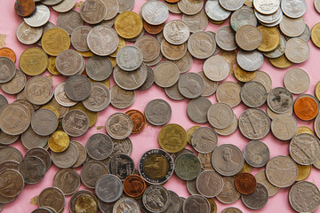 background close up of coins from Thailand