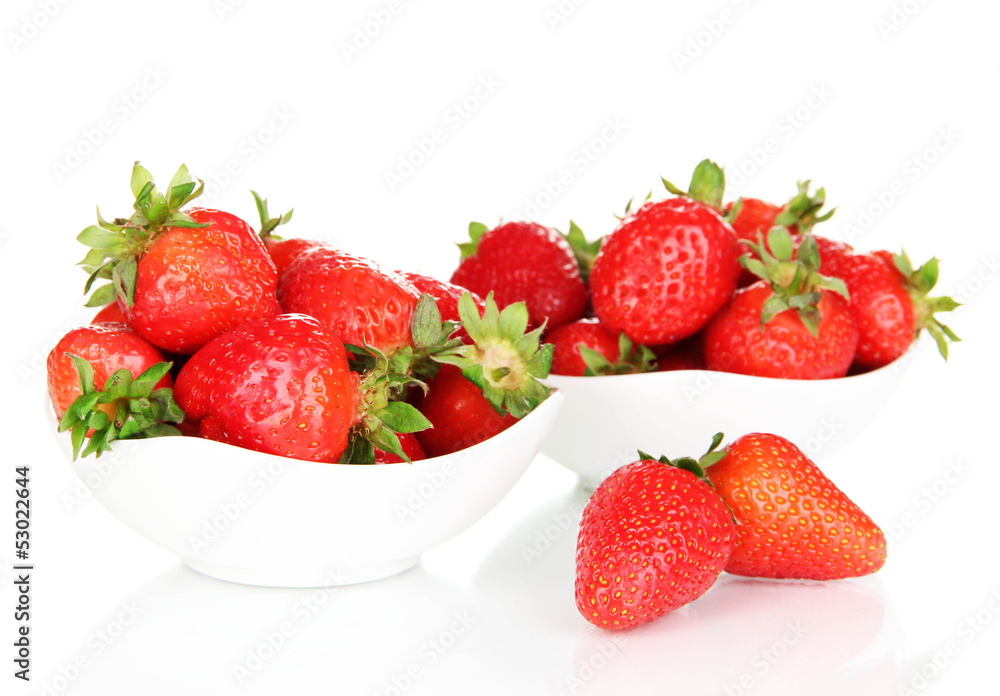 Fresh strawberry in bowl isolated on white