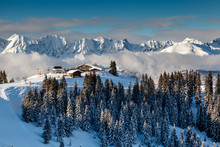 Ski Restaurant On The Mountain Peak Near Megeve In French Alps,
