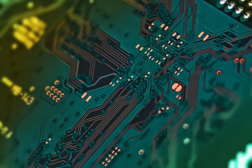 Electronic circuit board close up.