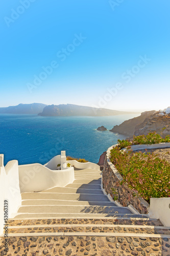 Board z aluminiowym obramowaniem Grecja santorini wyspa na Cykladach, widok panoramiczny z kaldery se