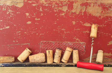 wine corks and a corkscrew, free copy space