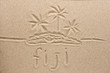 Fiji handwritten in sand for natural, symbol