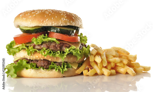 Naklejka samoprzylepna Hamburger i ziemniaki.