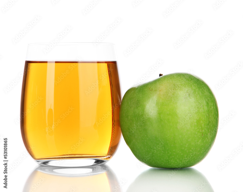 Glass of fresh apple juice isolated on white