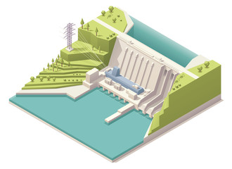 Wall Mural - Isometric hydroelectric power station