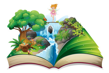 Aufkleber - An open book with an image of a fairy land