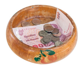 The wooden bowl with money