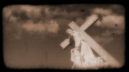 Wall Mural - Crucifix with Clouds moving in the background