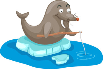 Poster - cartoon seal fishing