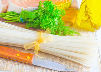 Sticker - raw rice noodles and raw salmon