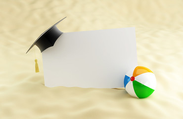 Sticker - school at the beach, graduation cap blank, beach ball