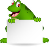 Fototapeta Dinusie - frog cartoon with blank sign